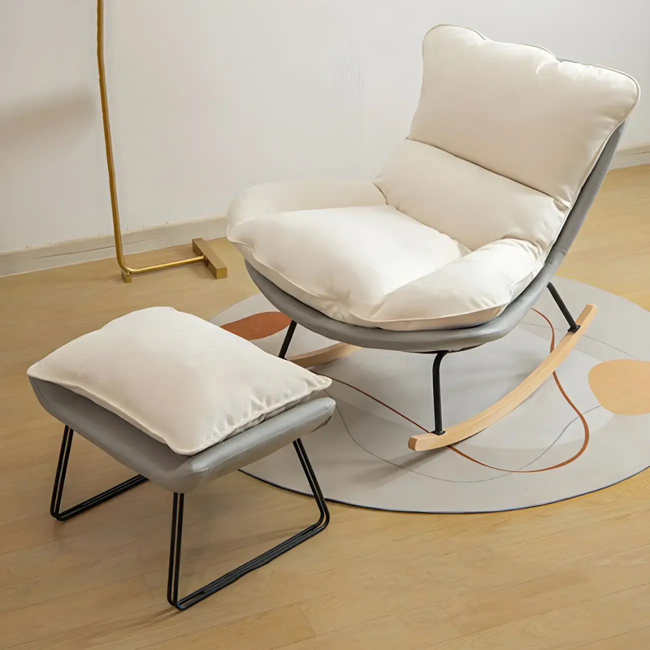 Suede Upholstered Rocking Chair with Ottoman for Living Room Image - 20