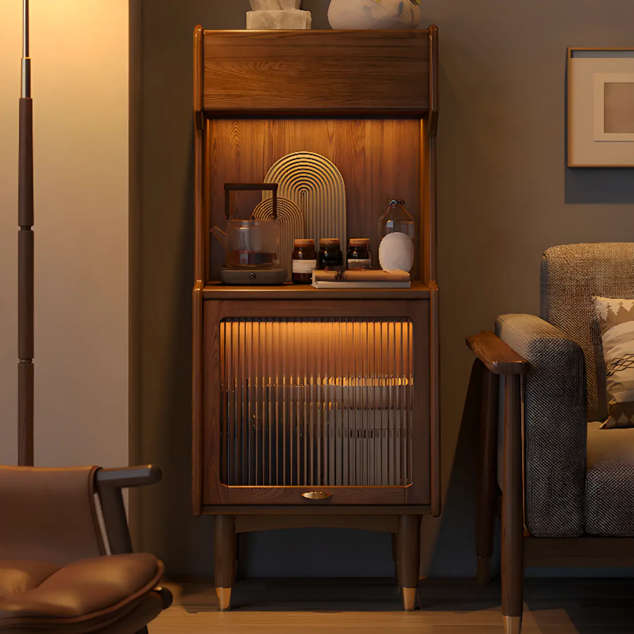 Modern Wooden Brown Wine Cabinet for Living Room Display Image - 3 | homeyfad