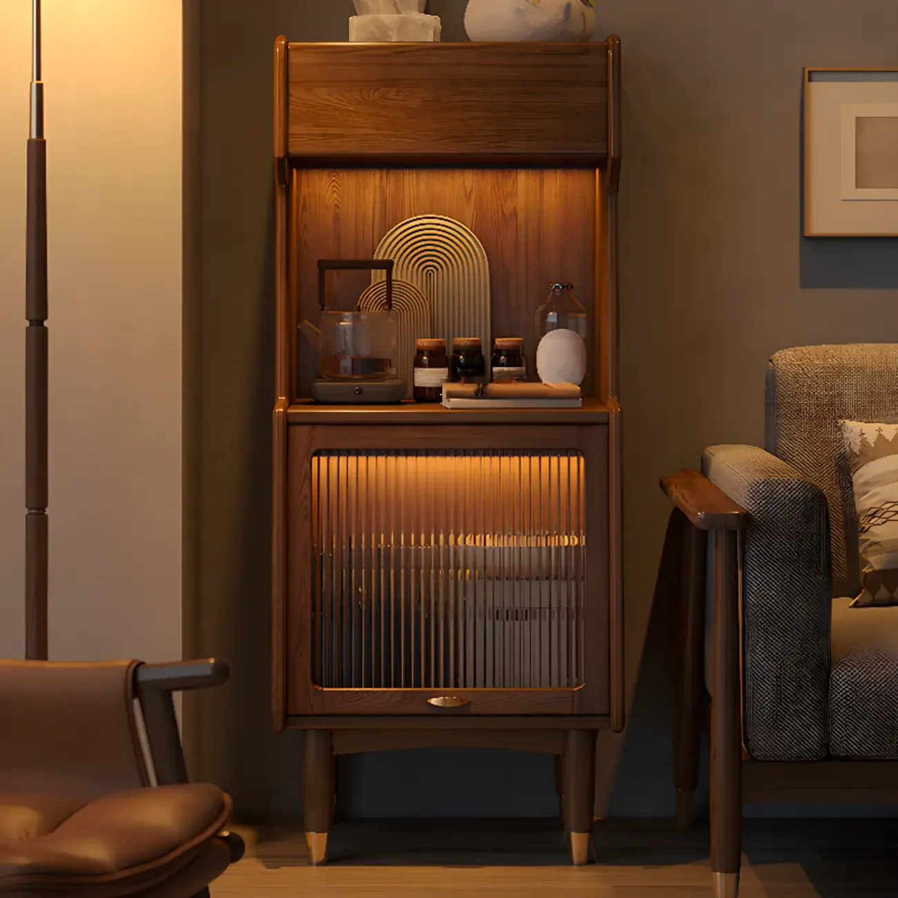 Modern Wooden Brown Wine Cabinet for Living Room Display Image - 3