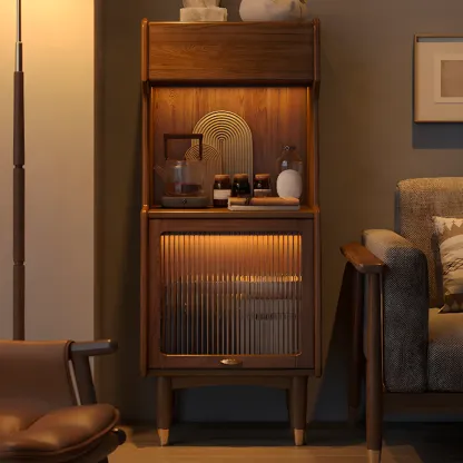 Modern Wooden Brown Wine Cabinet for Living Room Display Image - 3