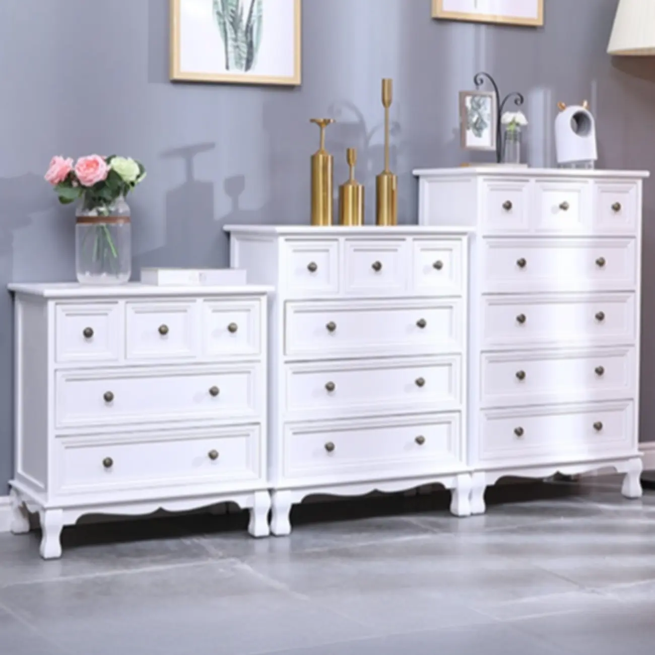 Rustic Wooden White Accent Cabinet with Multiple Drawers Image - 17 | homeyfad