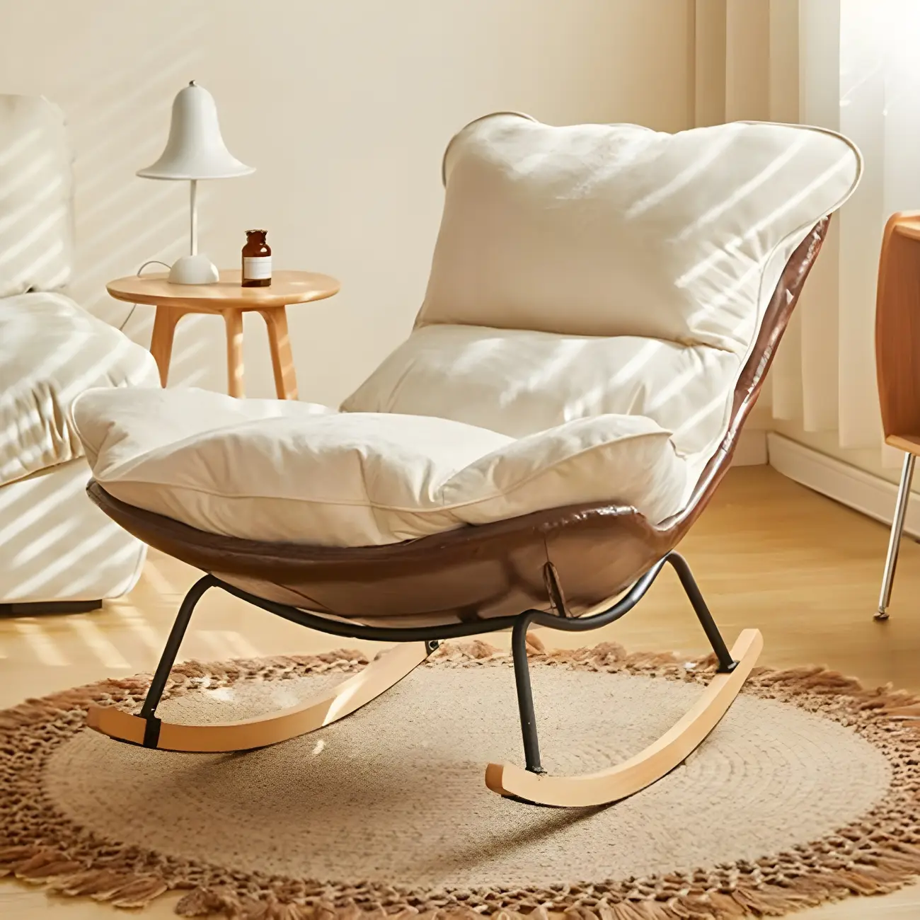 Suede Upholstered Rocking Chair with Ottoman for Living Room Image - 21 | homeyfad