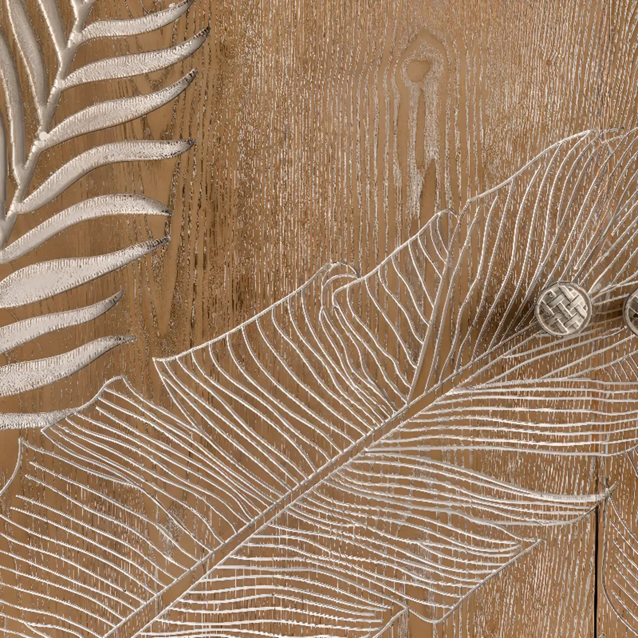 French Country Wooden Parlor Cabinet with Leaf Patterns Image - 13