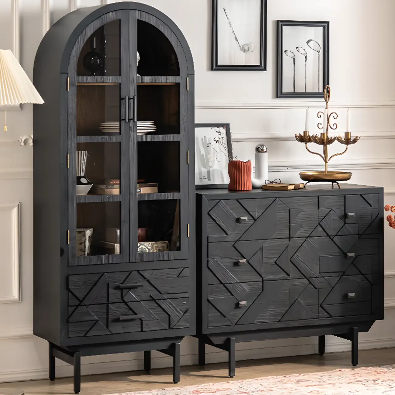 Rectangular Black Parlor Accent Cabinet with Straight Legs Image - 4