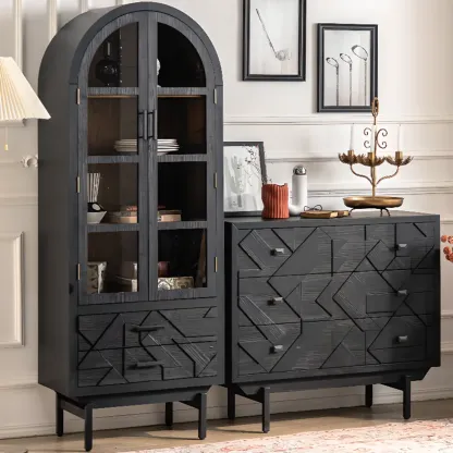 Rectangular Black Parlor Accent Cabinet with Straight Legs Image - 4