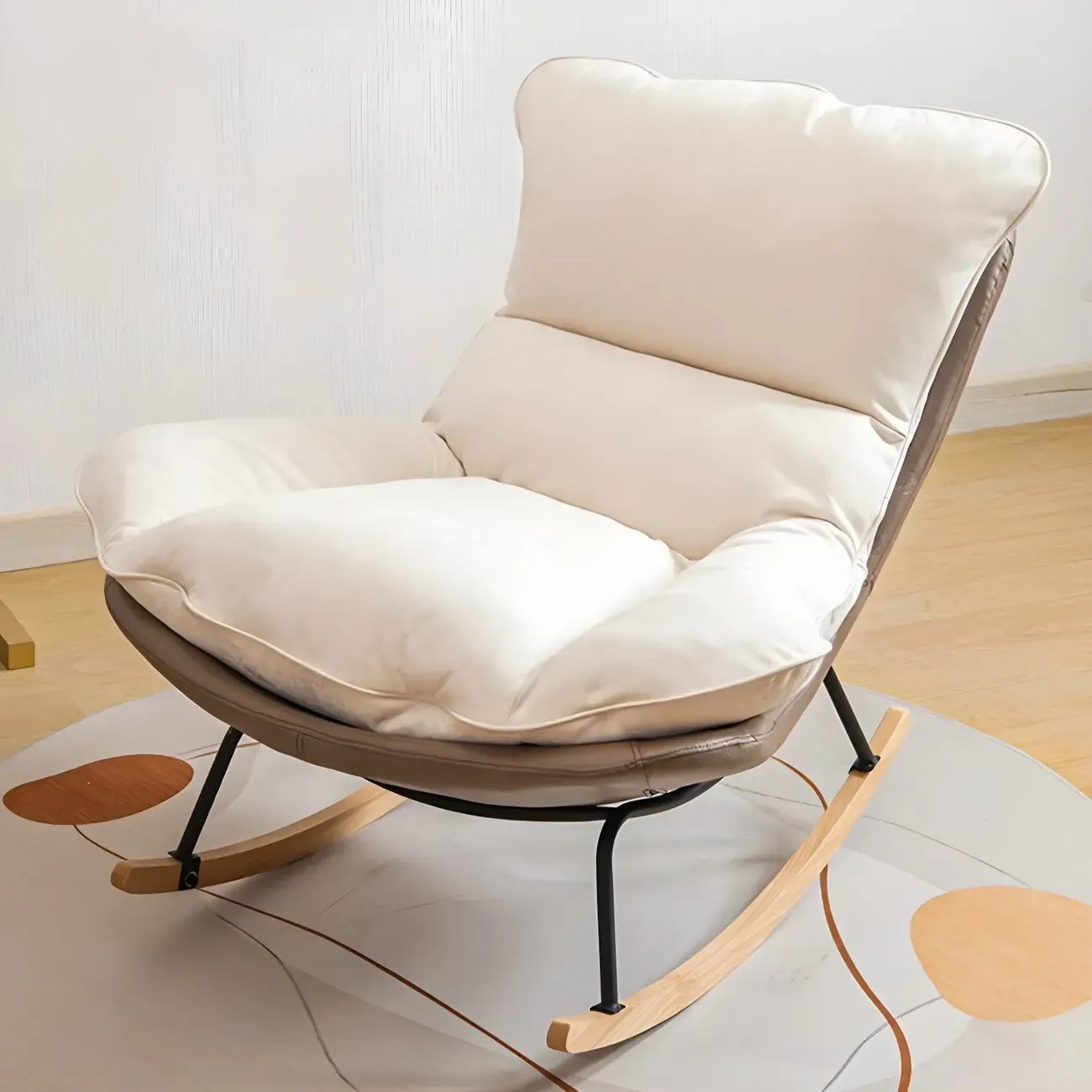 Suede Upholstered Rocking Chair with Ottoman for Living Room Image - 22