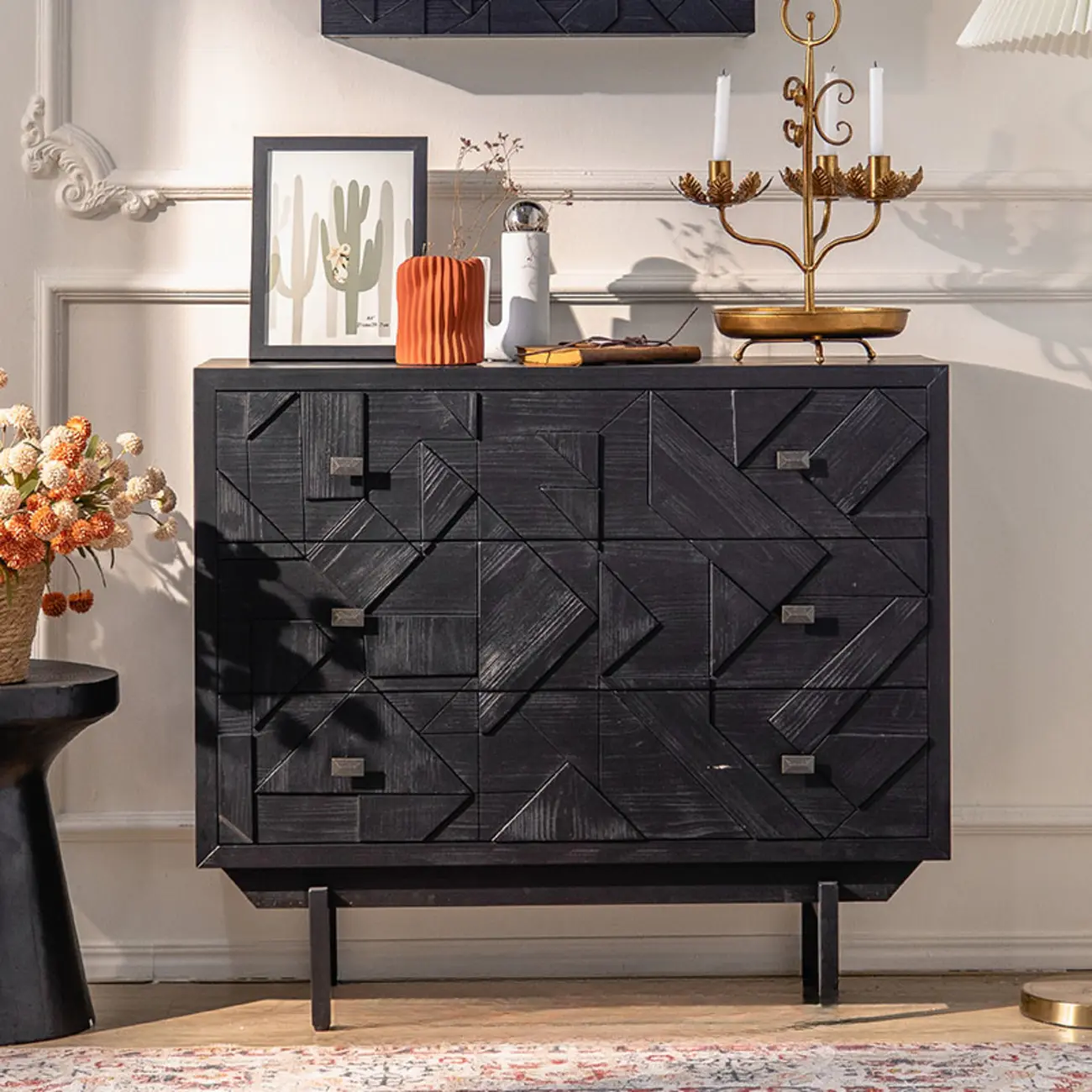Rectangular Black Parlor Accent Cabinet with Straight Legs Image - 5 | homeyfad