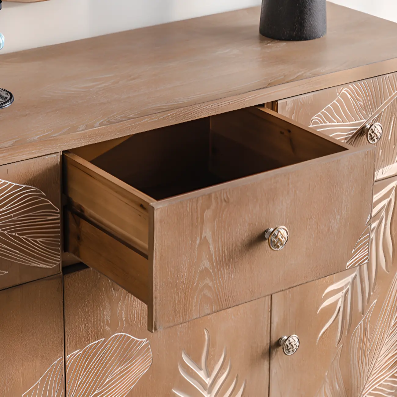 French Country Wooden Parlor Cabinet with Leaf Patterns Image - 14 | homeyfad