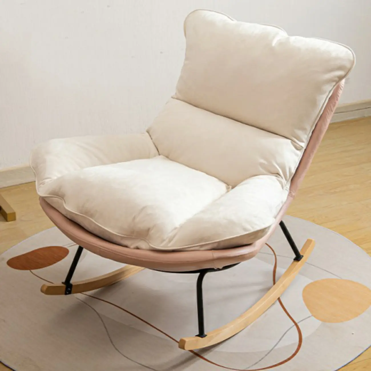 Suede Upholstered Rocking Chair with Ottoman for Living Room Image - 23 | homeyfad