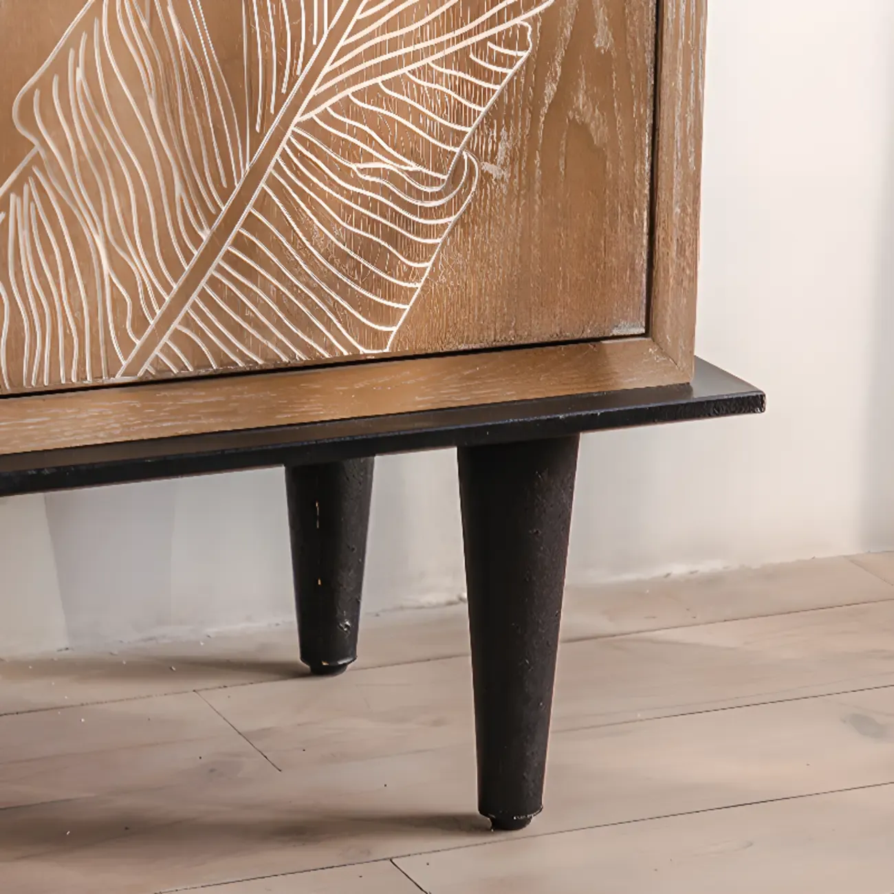 French Country Wooden Parlor Cabinet with Leaf Patterns Image - 15