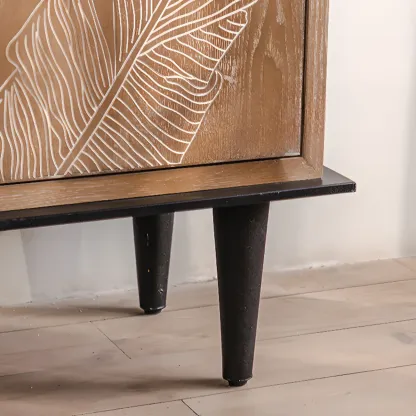 French Country Wooden Parlor Cabinet with Leaf Patterns Image - 15