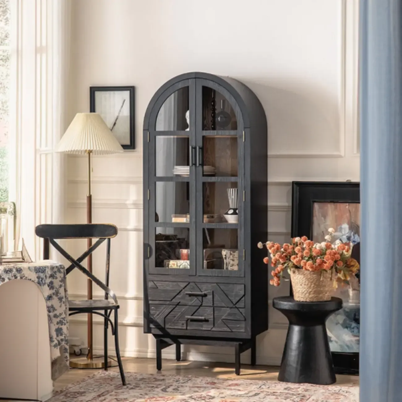 Rectangular Black Parlor Accent Cabinet with Straight Legs Image - 6