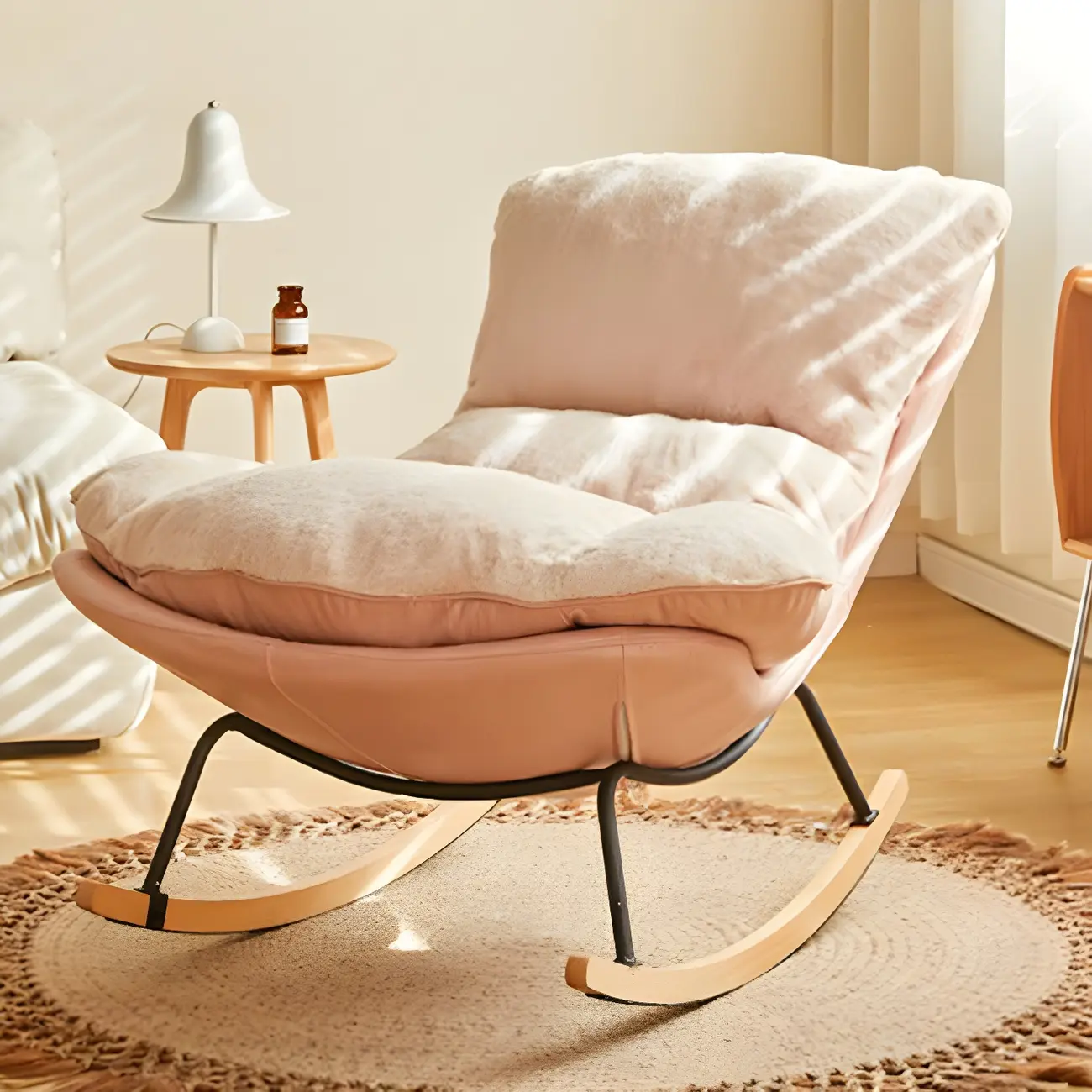 Suede Upholstered Rocking Chair with Ottoman for Living Room Image - 24 | homeyfad