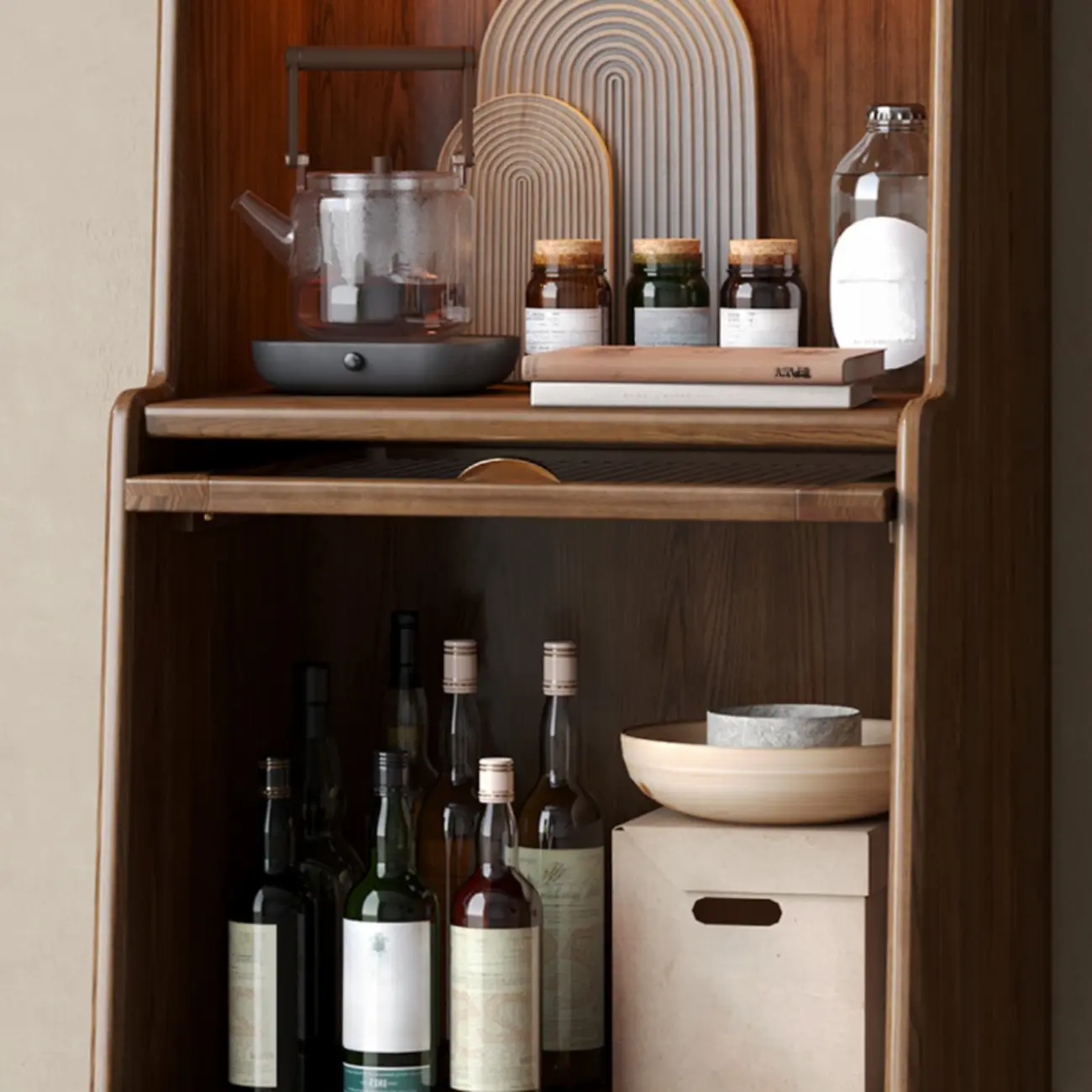 Modern Wooden Brown Wine Cabinet for Living Room Display Image - 7 | homeyfad