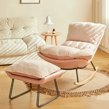 Suede Upholstered Rocking Chair with Ottoman for Living Room Image - 25