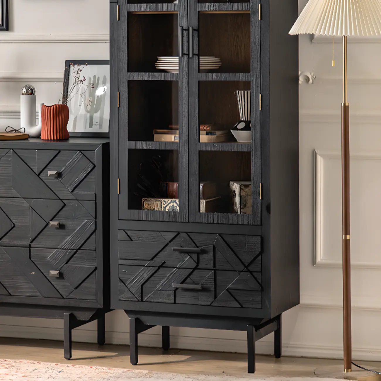 Rectangular Black Parlor Accent Cabinet with Straight Legs Image - 8 | homeyfad