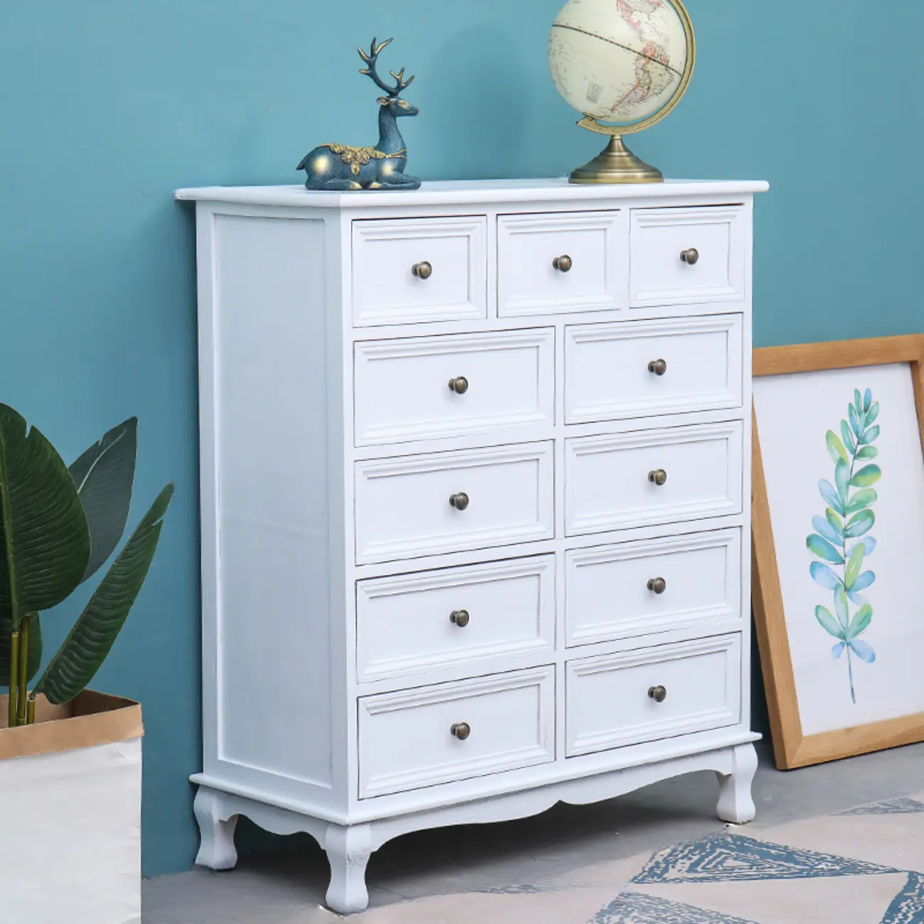 Rustic Wooden White Accent Cabinet with Multiple Drawers Image - 22 | homeyfad