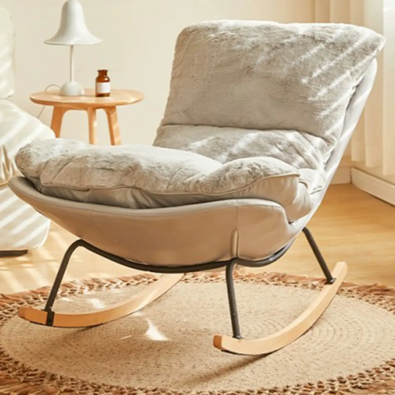 Suede Upholstered Rocking Chair with Ottoman for Living Room Image - 26 | homeyfad