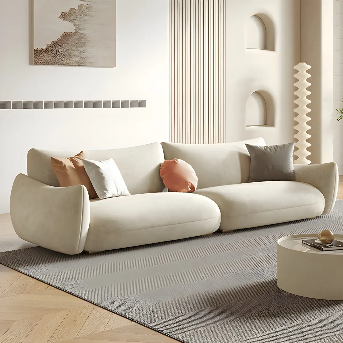 Modern Beige Microfiber Sectional Sofa with Stain-Resistant Image - 2 | homeyfad