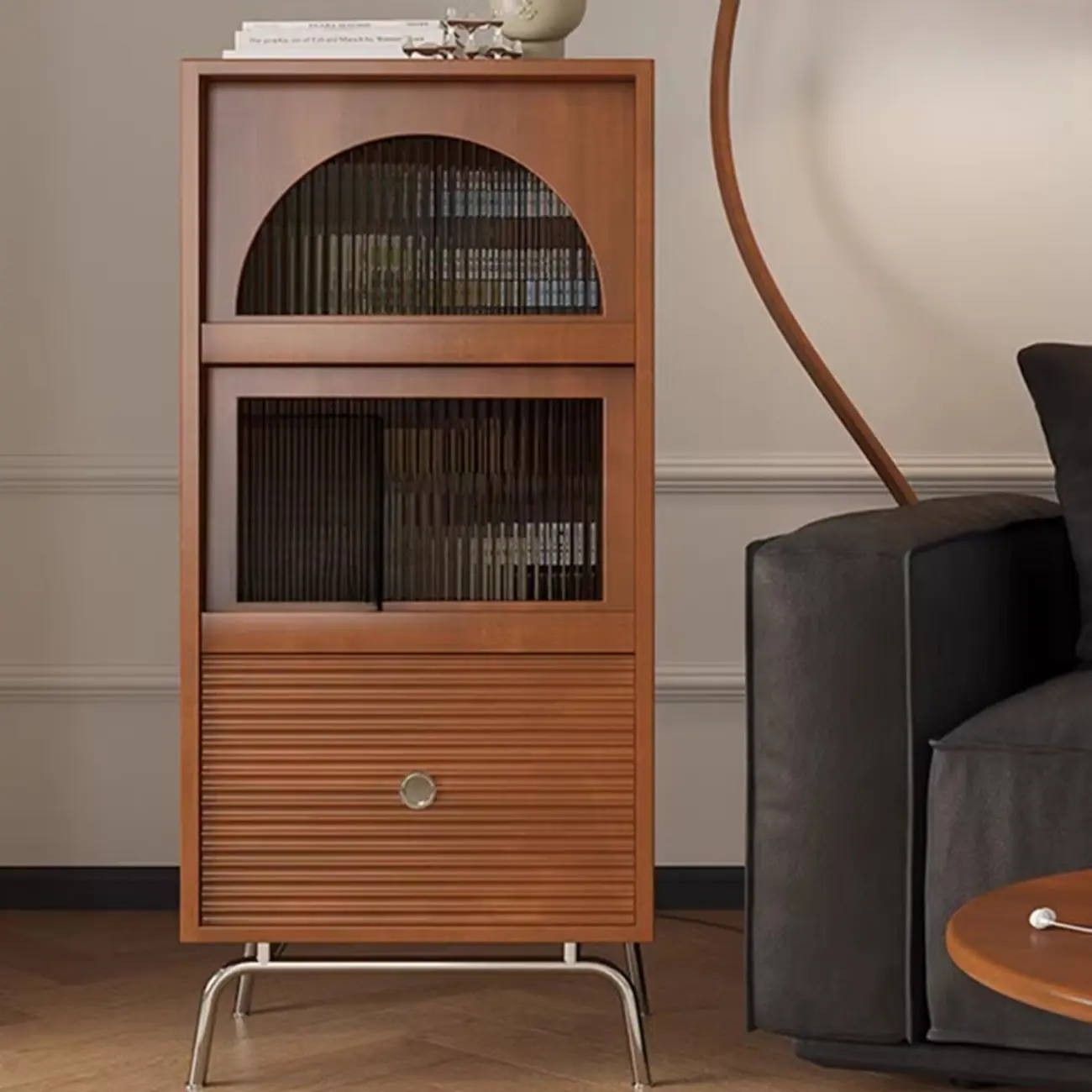 Free Standing Pine Accent Cabinet with Glass Door & Storage Image - 1 | homeyfad