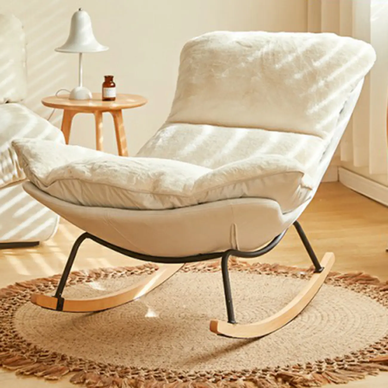 Suede Upholstered Rocking Chair with Ottoman for Living Room Image - 27 | homeyfad