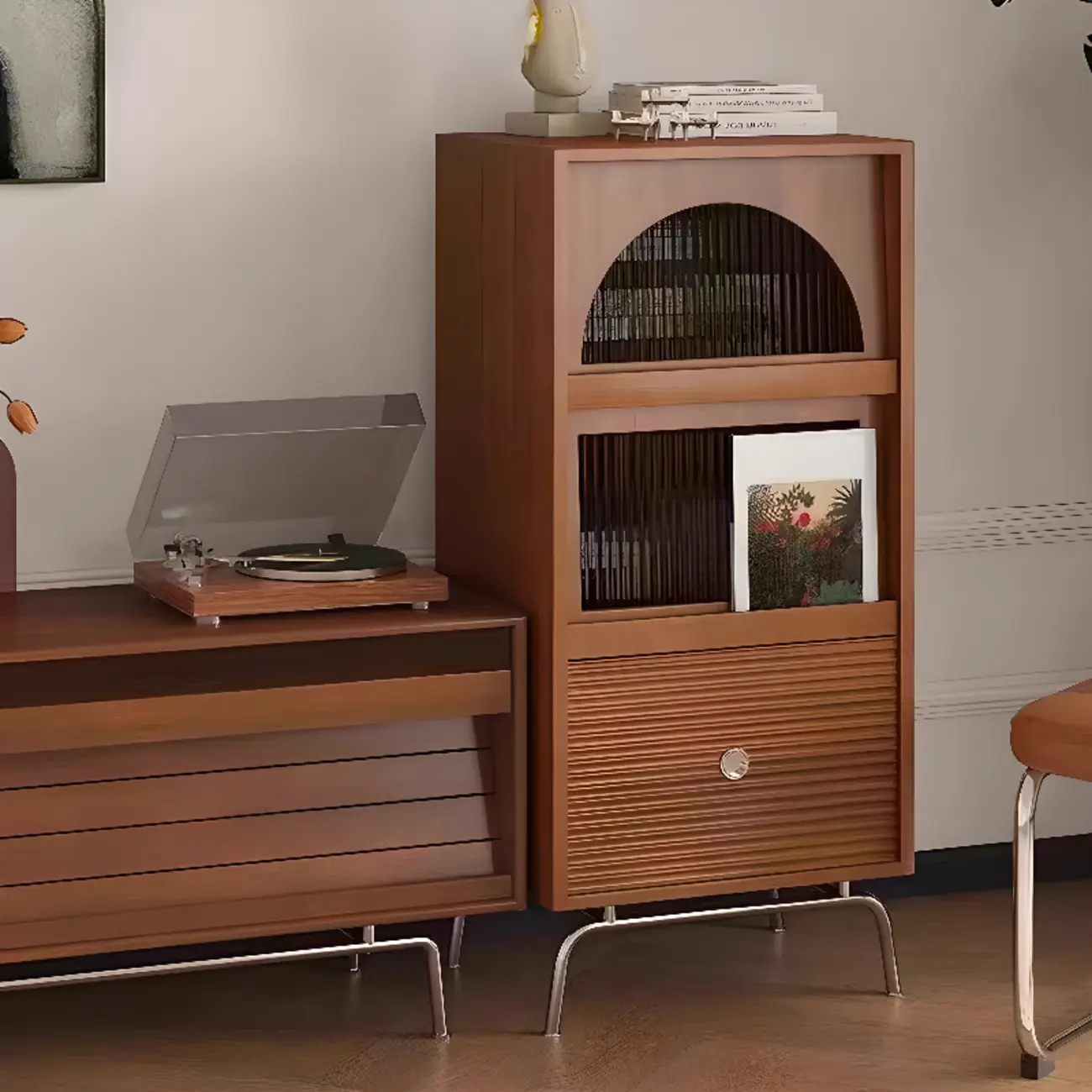 Free Standing Pine Accent Cabinet with Glass Door & Storage Image - 2 | homeyfad