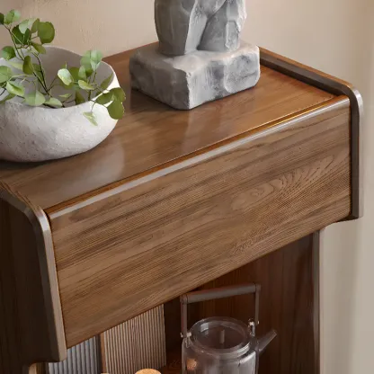 Modern Wooden Brown Wine Cabinet for Living Room Display Image - 10