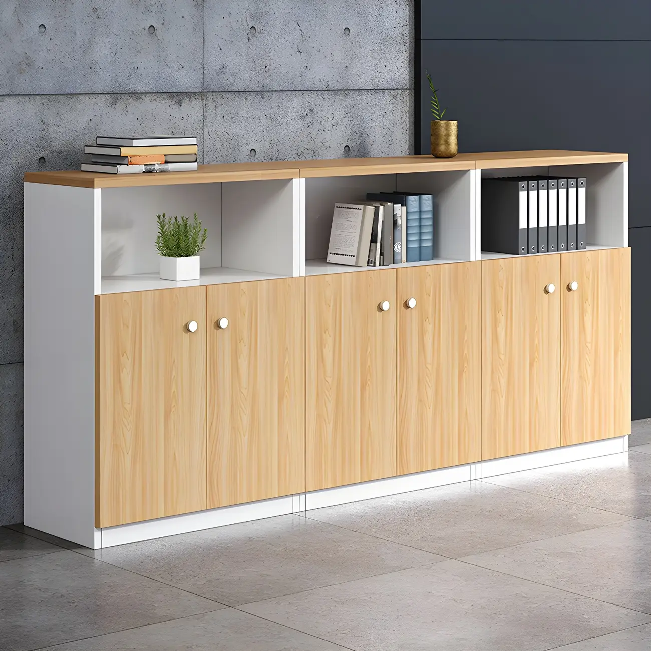 Traditional Light Wood Filing Cabinets with Open Shelves for Office Image - 1 | homeyfad
