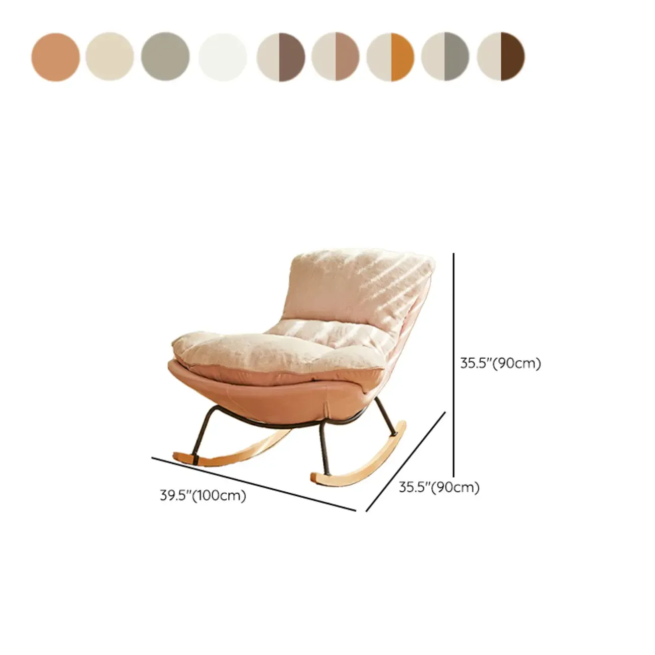 Suede Upholstered Rocking Chair with Ottoman for Living Room #size