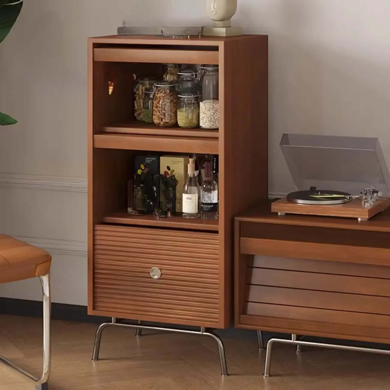 Free Standing Pine Accent Cabinet with Glass Door & Storage Image - 3