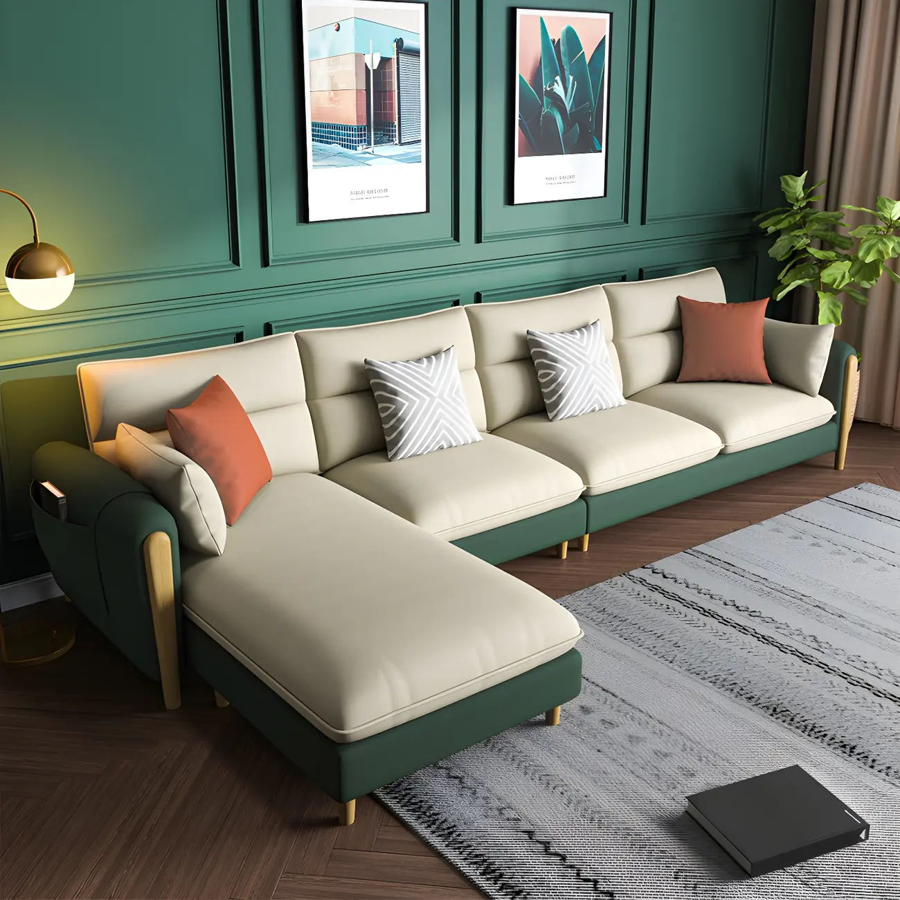 Scandinavian Green Sectional Sofa with Storage for Living Image - 1 | homeyfad