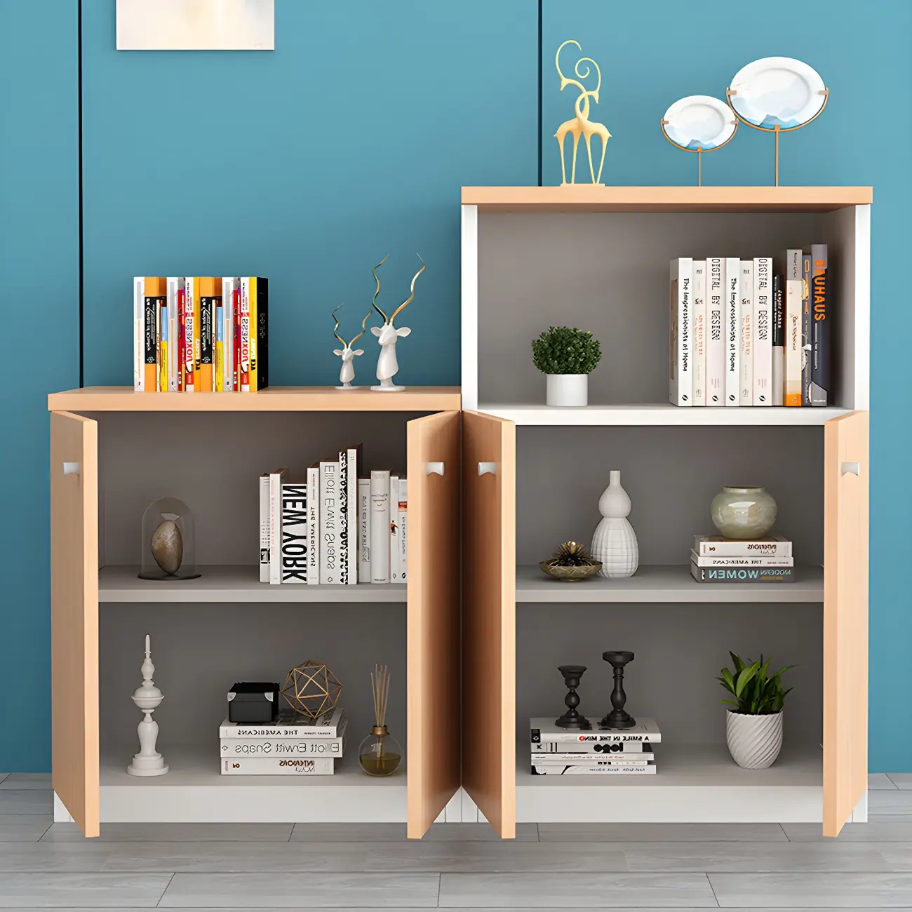 Traditional Light Wood Filing Cabinets with Open Shelves for Office Image - 2 | homeyfad