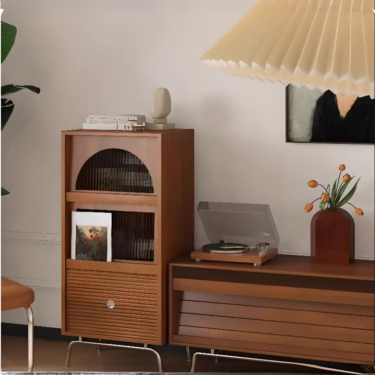 Free Standing Pine Accent Cabinet with Glass Door & Storage Image - 4