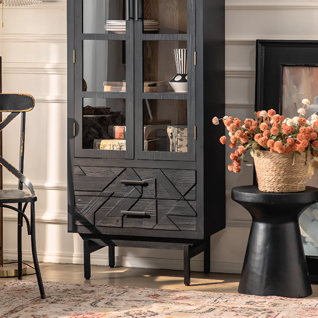 Rectangular Black Parlor Accent Cabinet with Straight Legs Image - 12 | homeyfad