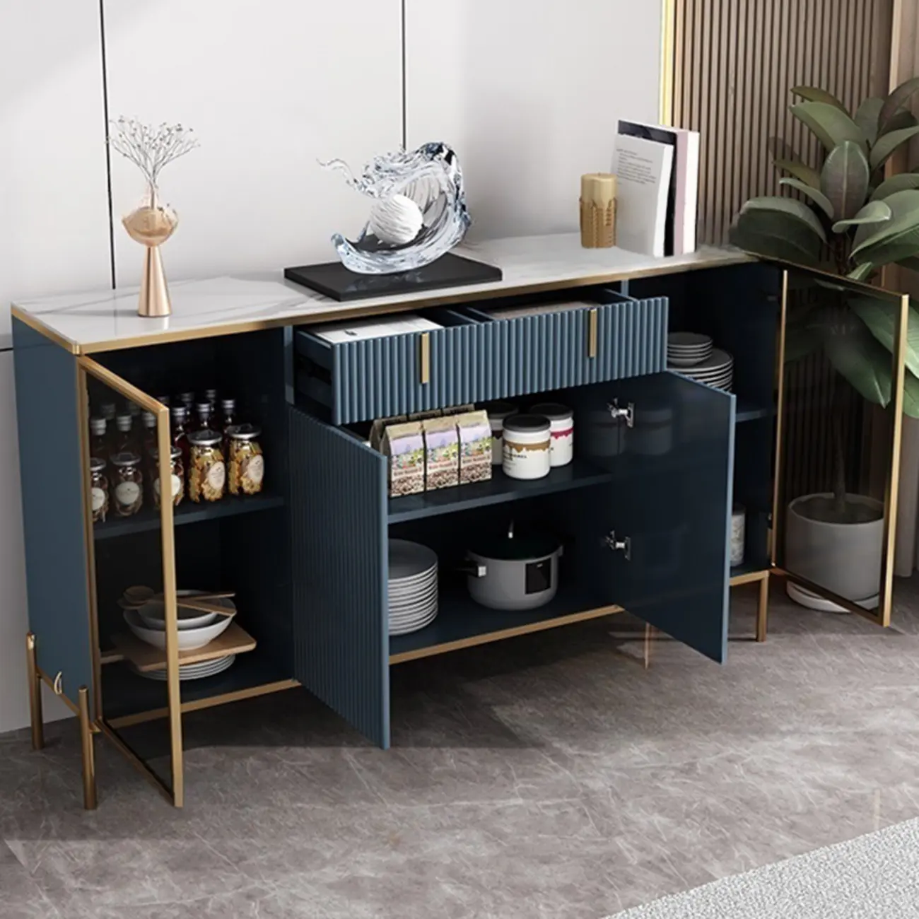 Freestanding Stone Top Sideboard Cabinet with Metal Legs  Image - 20 | homeyfad