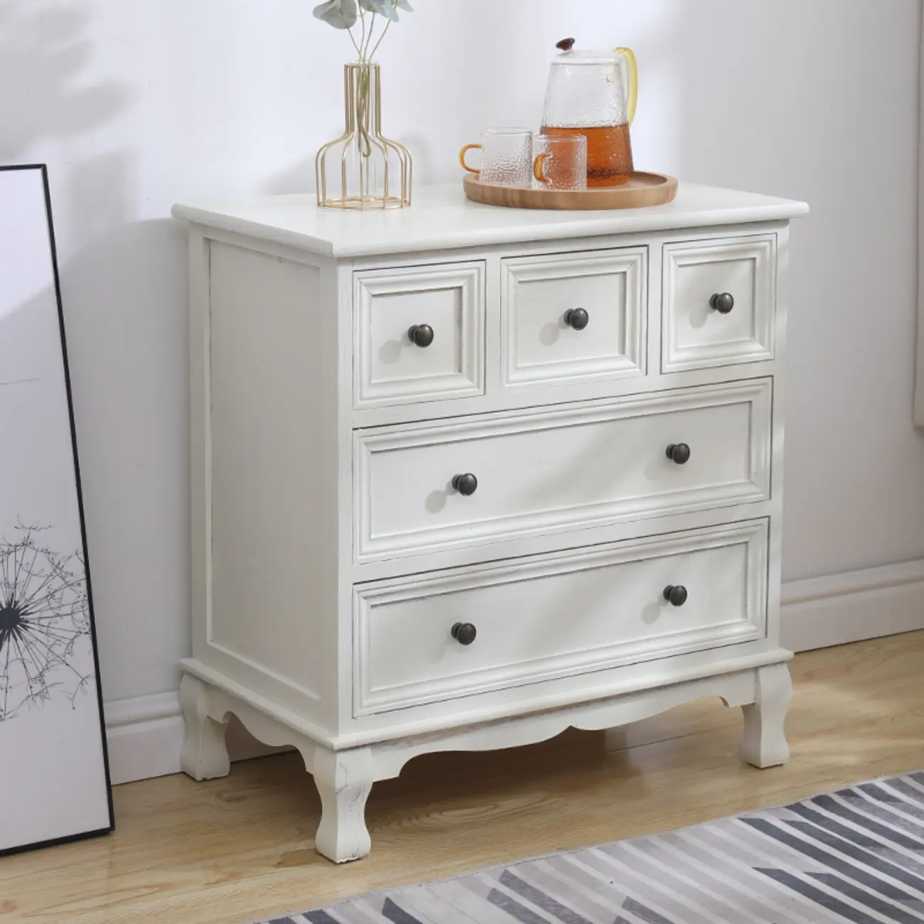 Rustic Wooden White Accent Cabinet with Multiple Drawers Image - 26 | homeyfad