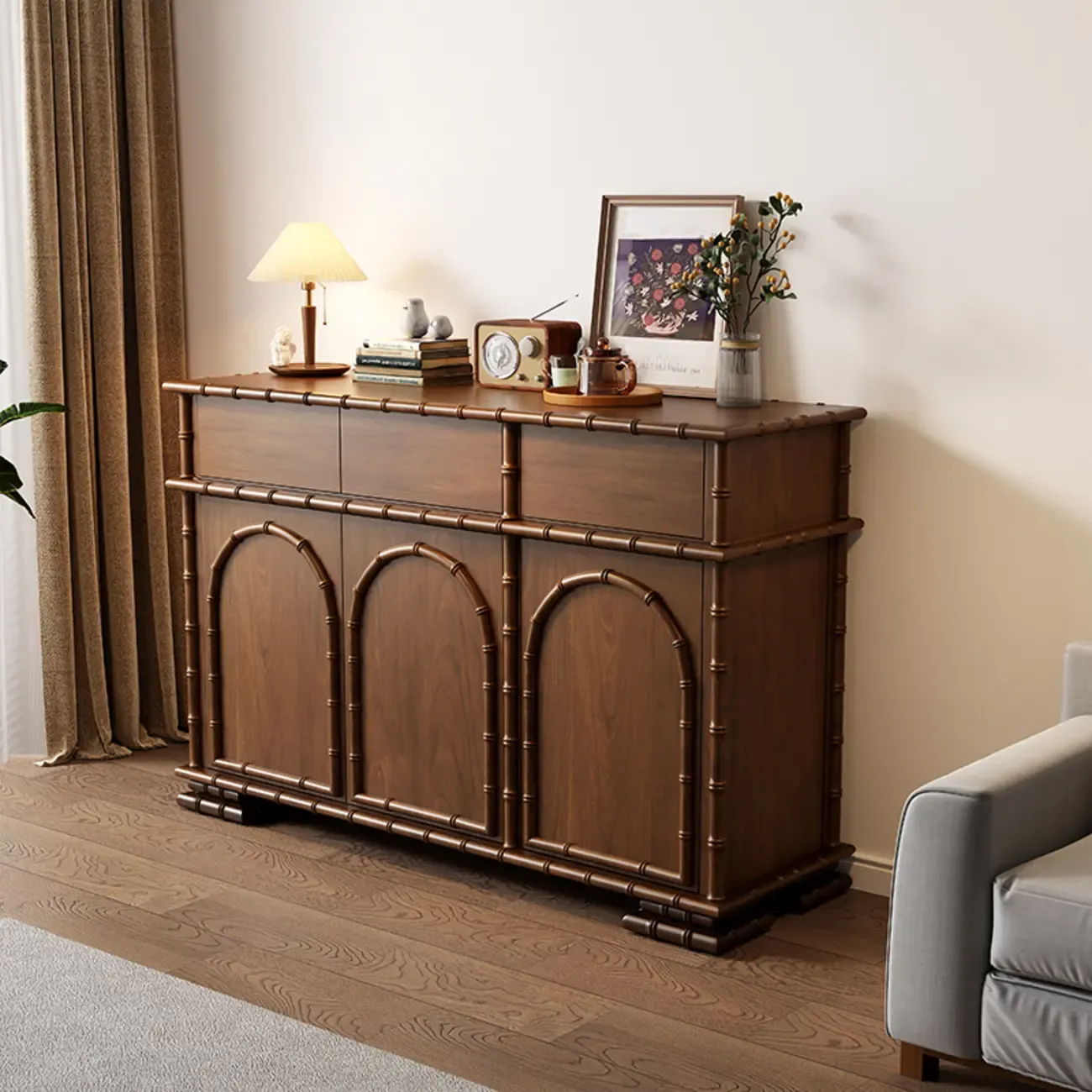 Modern Brown Wooden Sideboard with Storage Image - 2