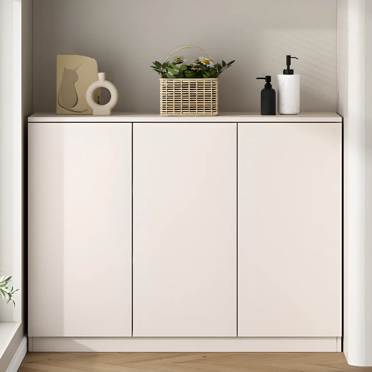 Modern Space-saving Accent Cabinet with Exterior Shelf Image - 1 | homeyfad