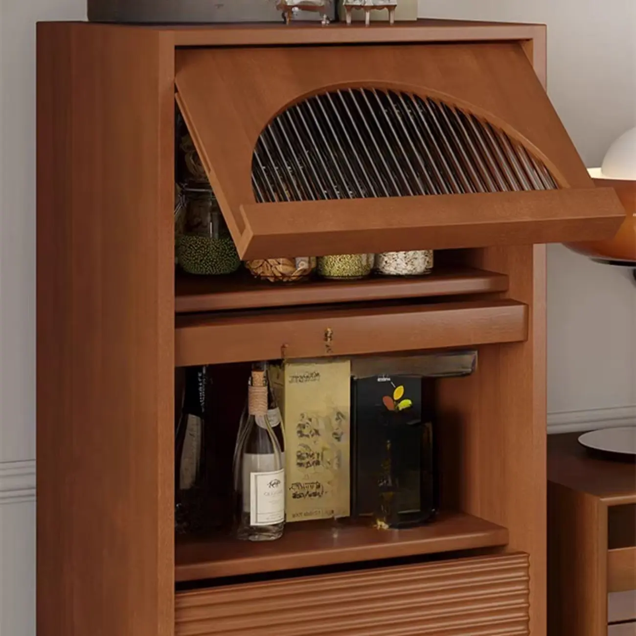 Free Standing Pine Accent Cabinet with Glass Door & Storage Image - 6 | homeyfad