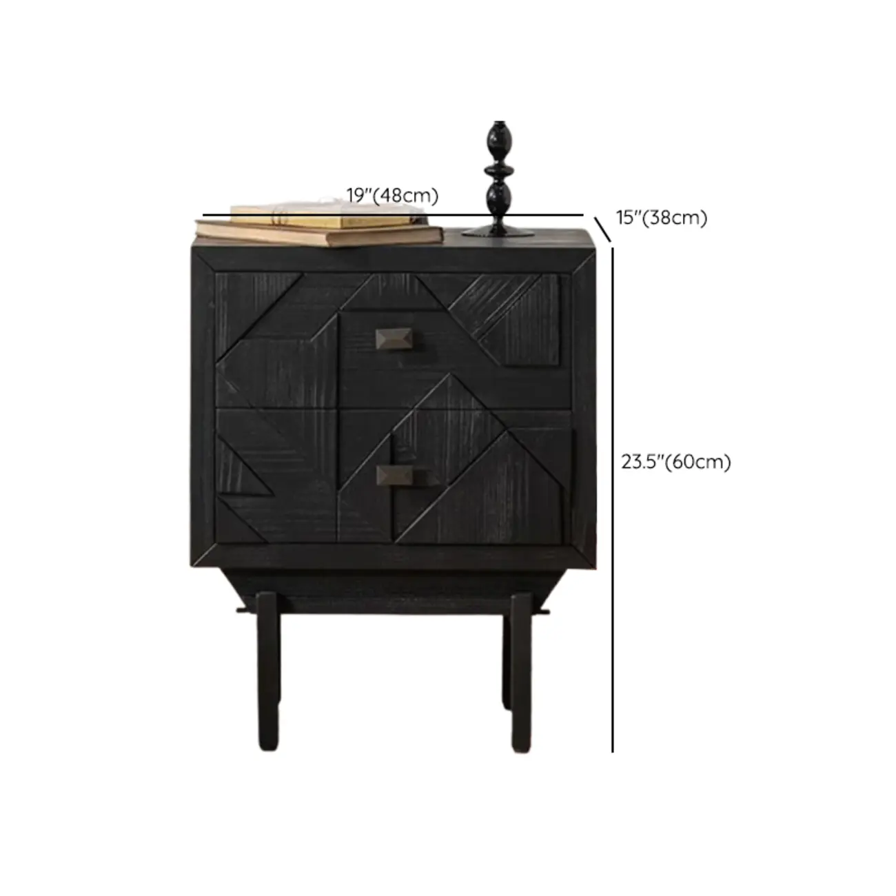 Rectangular Black Parlor Accent Cabinet with Straight Legs #size