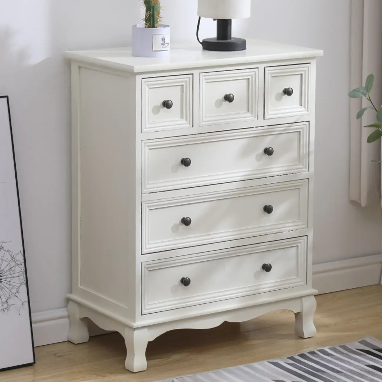 Rustic Wooden White Accent Cabinet with Multiple Drawers Image - 27