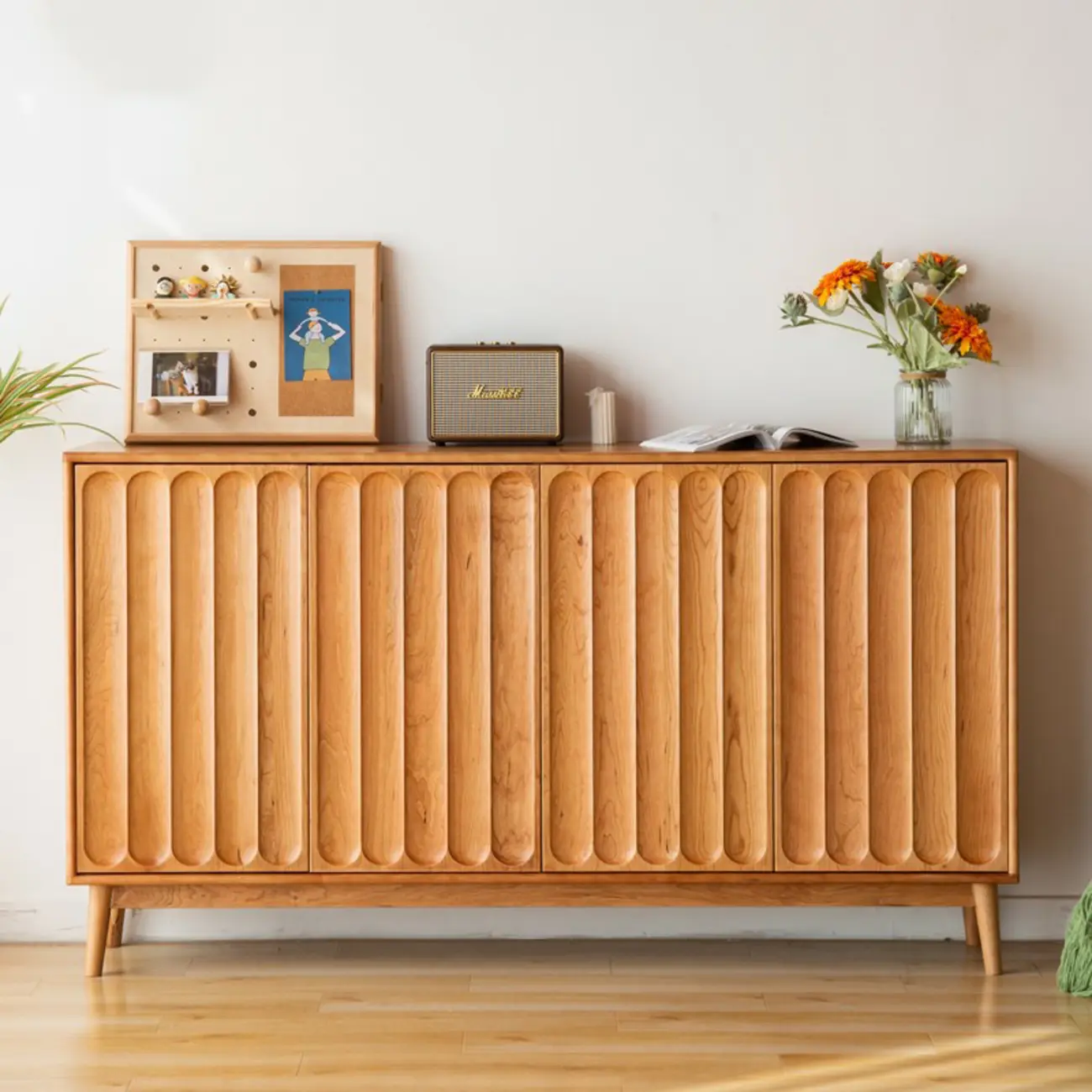 Scandinavian Pine Living Room Cabinet with Natural Finish Image - 1 | homeyfad