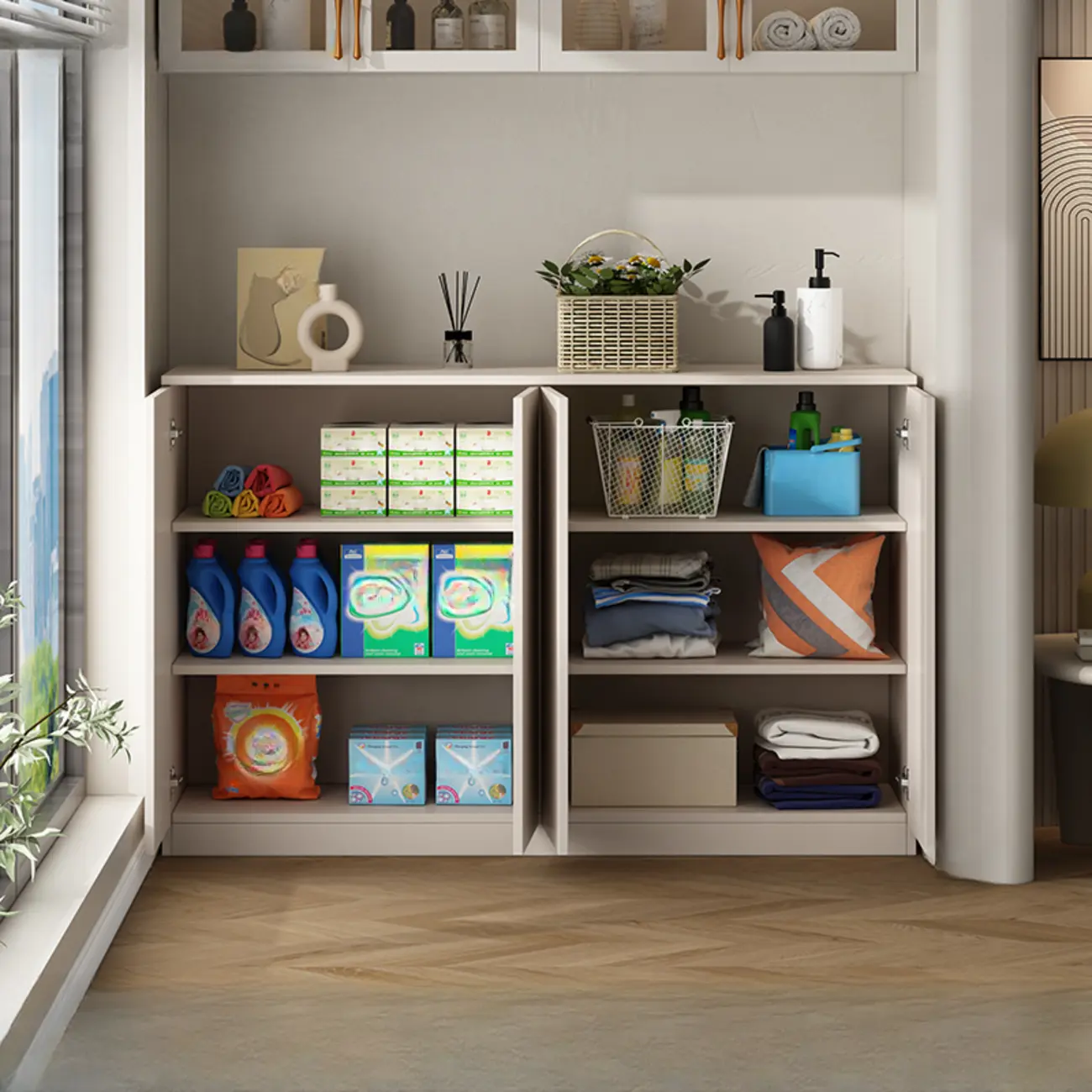 Modern Space-saving Accent Cabinet with Exterior Shelf Image - 2 | homeyfad