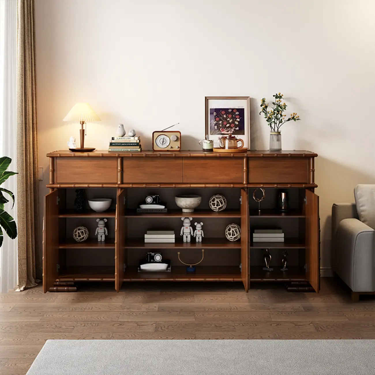 Modern Brown Wooden Sideboard with Storage Image - 4