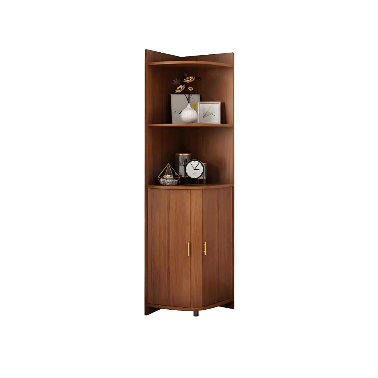 Modern Ample Storage Brown Wooden Corner Display Cabinet Image - 2 | homeyfad