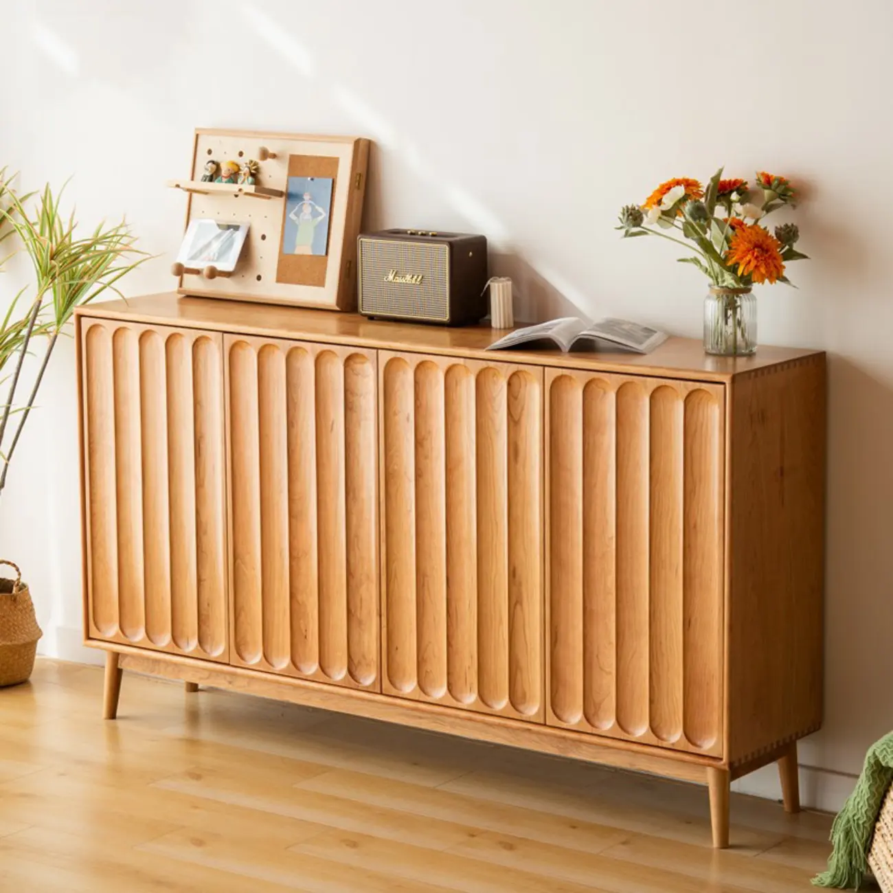 Scandinavian Pine Living Room Cabinet with Natural Finish Image - 2 | homeyfad