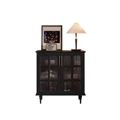 Modern Black Accent Cabinet for Living Room with Glass Door Image - 2