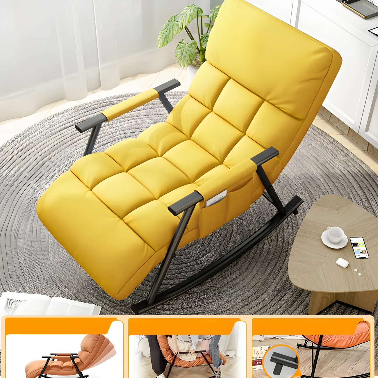 Modern Leather Rocker Recliner Chair with Storage Image - 2 | homeyfad