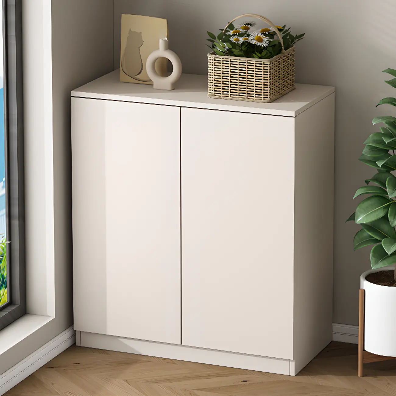 Modern Space-saving Accent Cabinet with Exterior Shelf Image - 4 | homeyfad