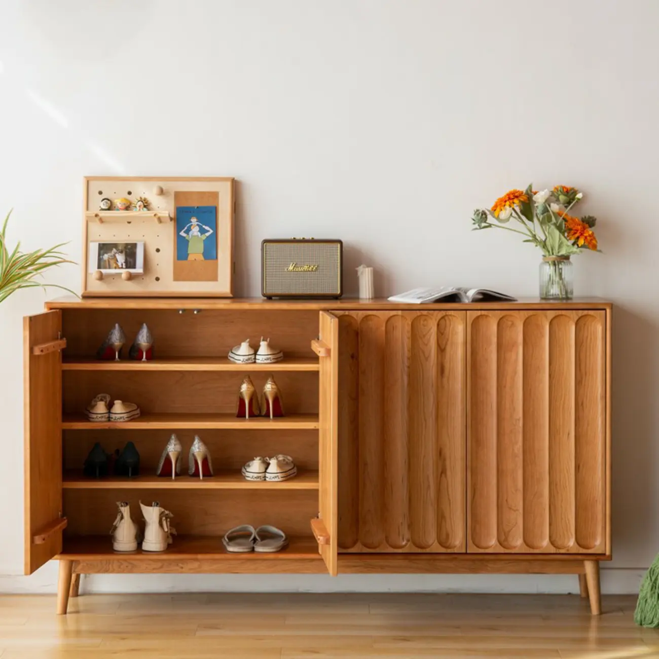 Scandinavian Pine Living Room Cabinet with Natural Finish Image - 3 | homeyfad